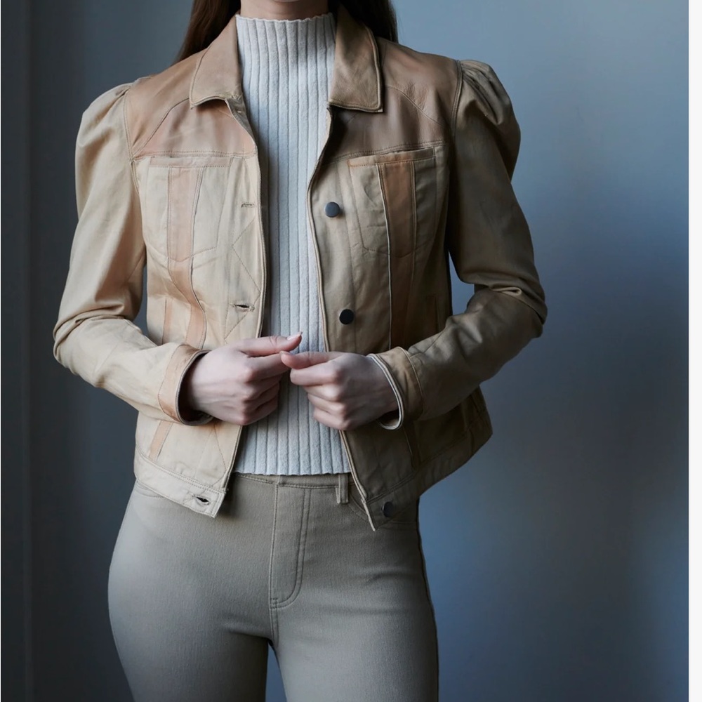 Stylish Beige Leather Jacket for Women